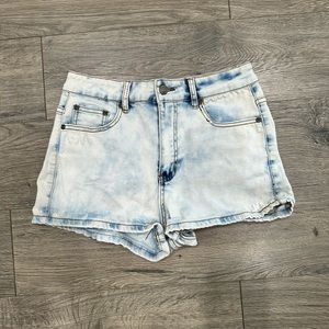 High waisted blue jean shorts